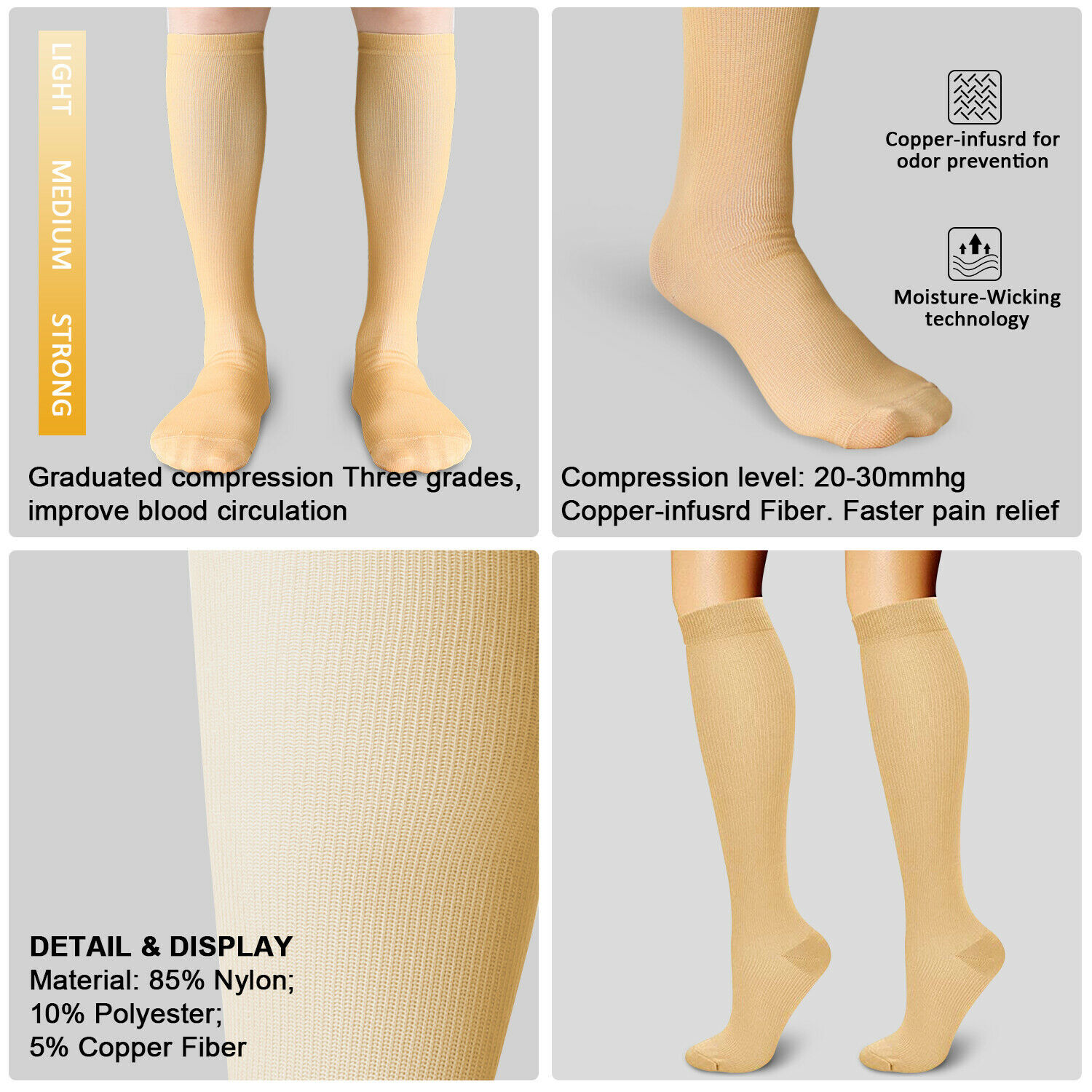 3 Pairs Compression Stockings for Men and Women 15-20 Close Toe Socks S/M/L/XL