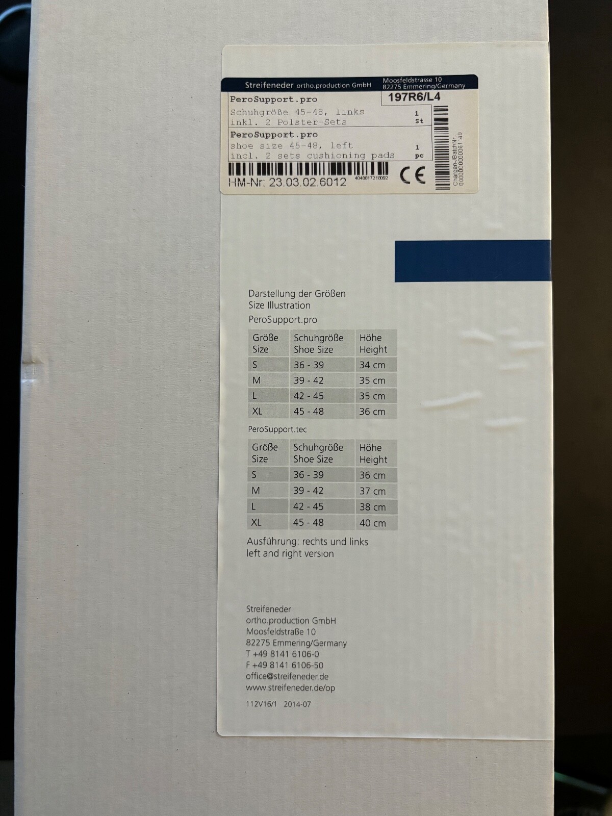 Streifeneder Orthotic PeroSupport.pro (197R6/L4)
