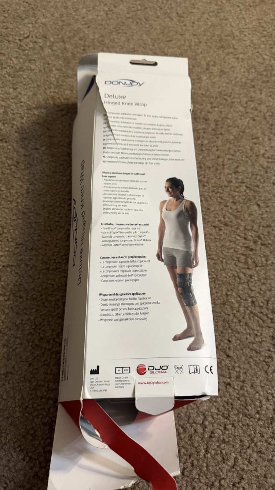 New In Box Donjoy DRYTEX Adult XL Black DELUXE HINGED KNEE WRAP 81-07588