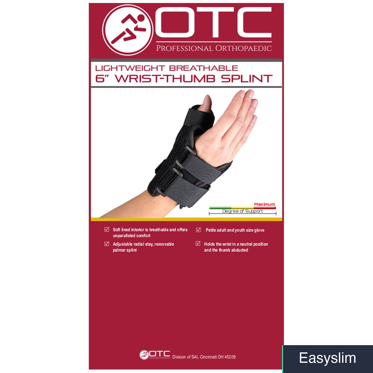 Wrist-Thumb Splint 6-Inch Right Hand Large Breathable Adjustable