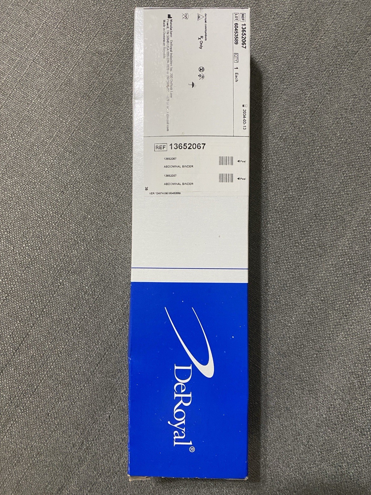 NEW! DeRoyal Abdominal Binder 13652067 Med/Lg 12” 46-62″ Elastic Closure