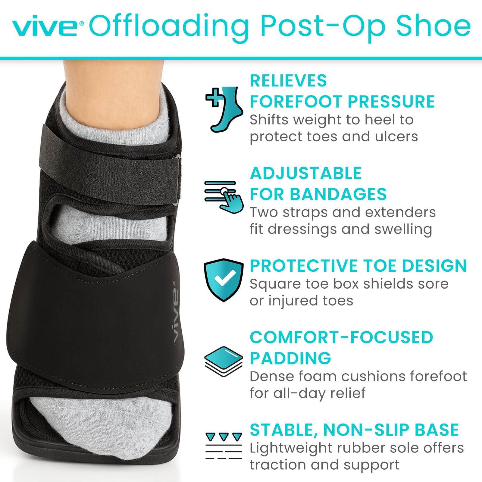 Vive Offloading Post-Op Shoe – Forefront Wedge Boot for Broken Toe Injury – N…