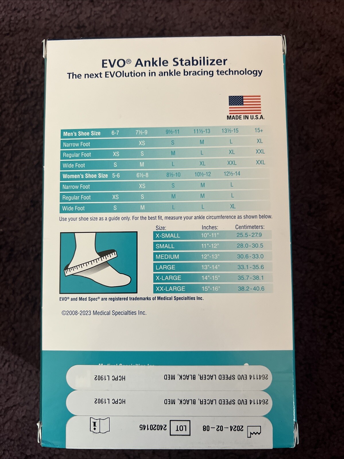 Med Spec Medium Size EVO Ankle Stabilizer – Black New