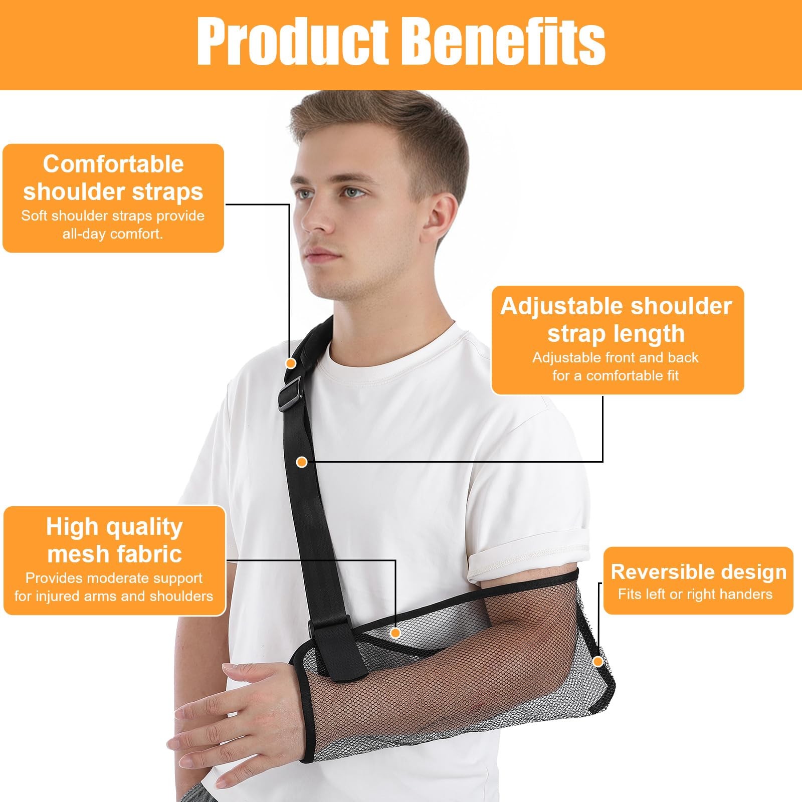 WJIAAA Mesh Arm Sling for Shoulder Injury, Adjustable One Size, Black