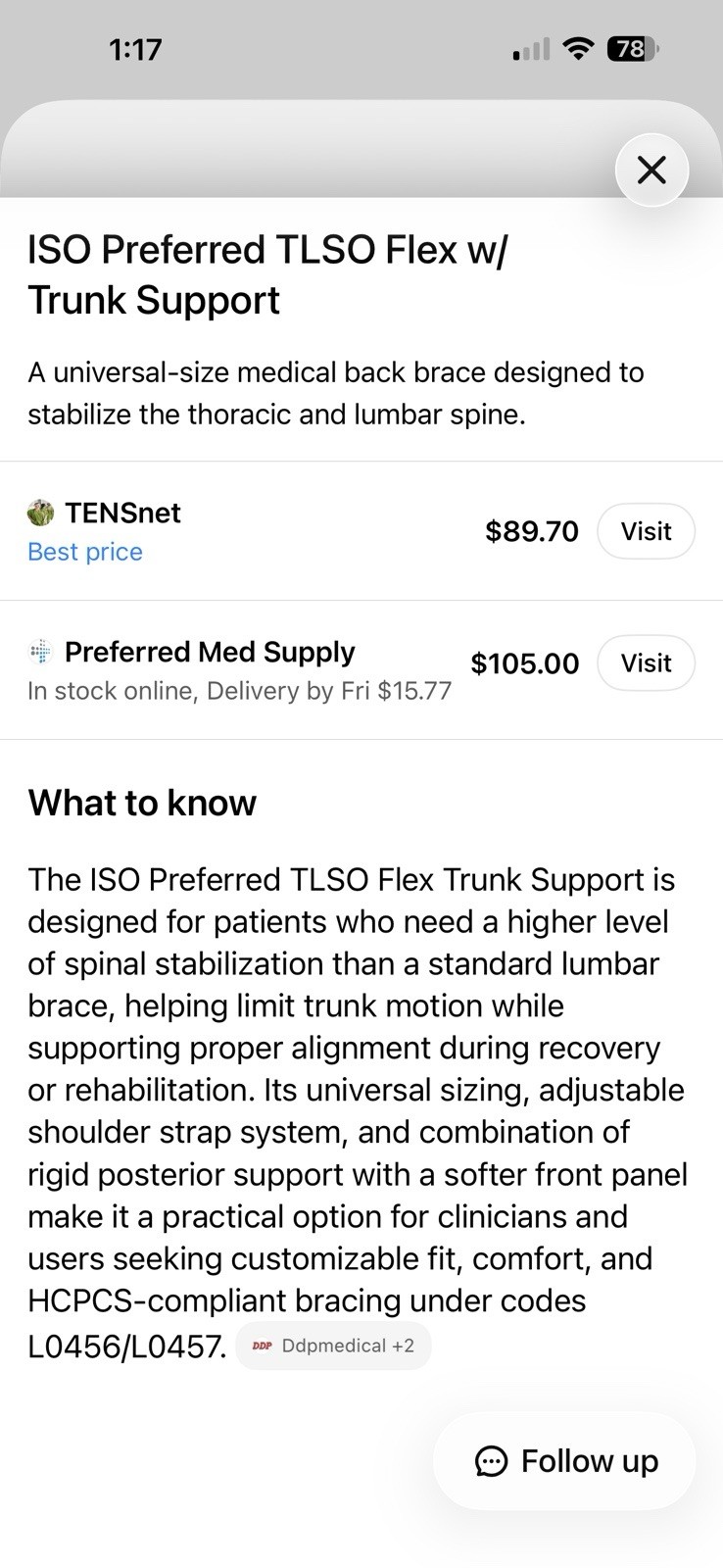 ISO Preferred TLSO Flex Back Brace w/ Trunk Support, Universal ISO-BA220
