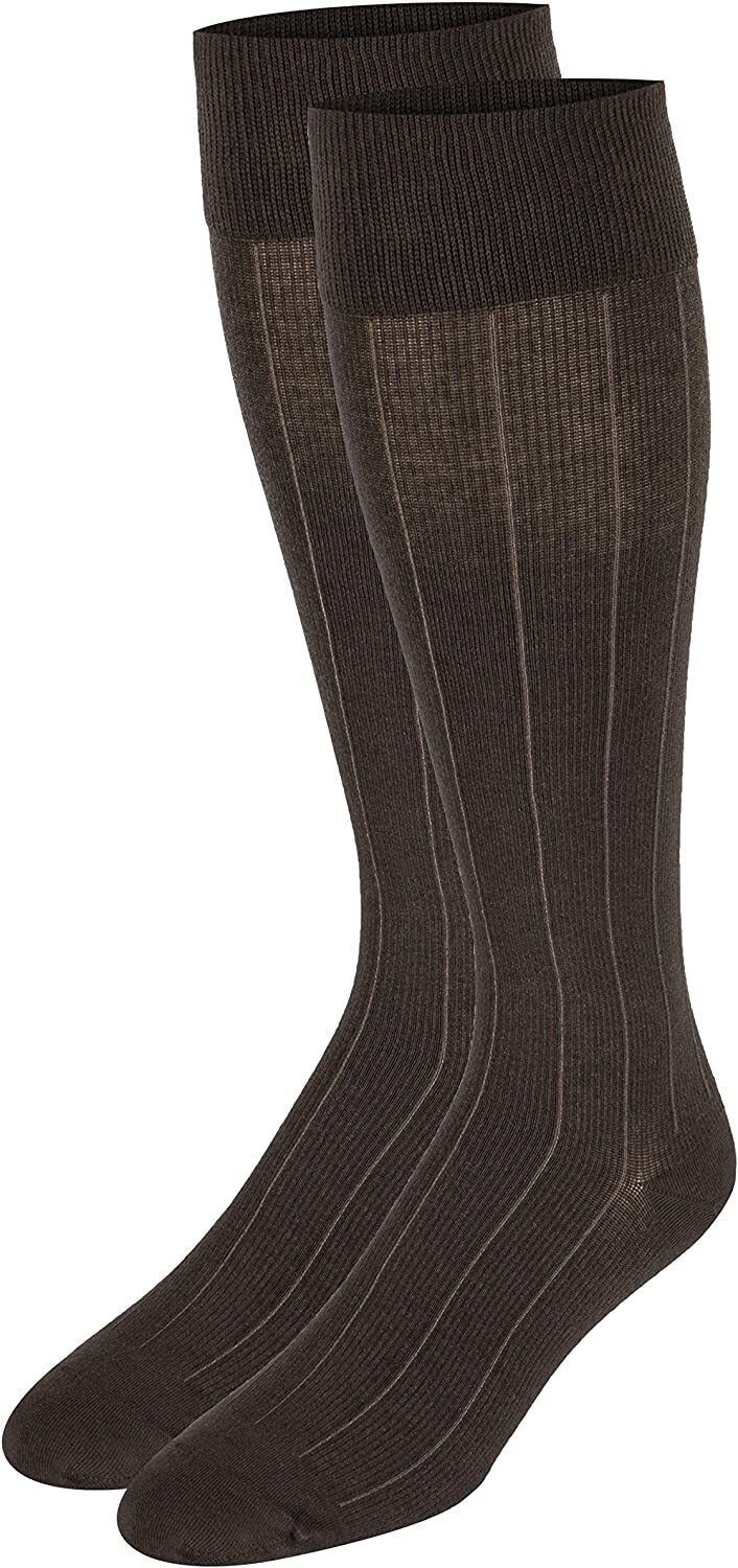 TOUCH Compression Socks for Men, 15-20 mmHg, Ribbed, Cotton, Brown, Large