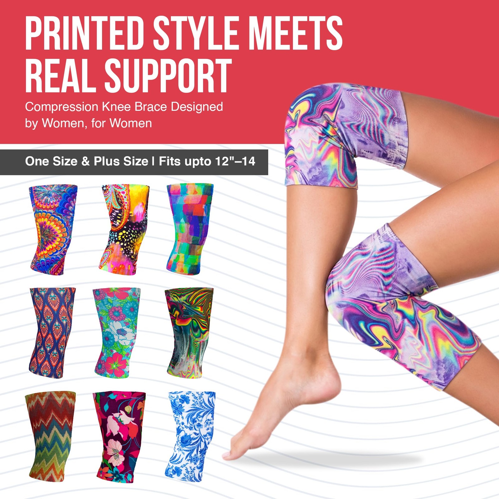 Celeste Stein Knee Support, One Size 12″-14″, Floral Animal Print Patchwork