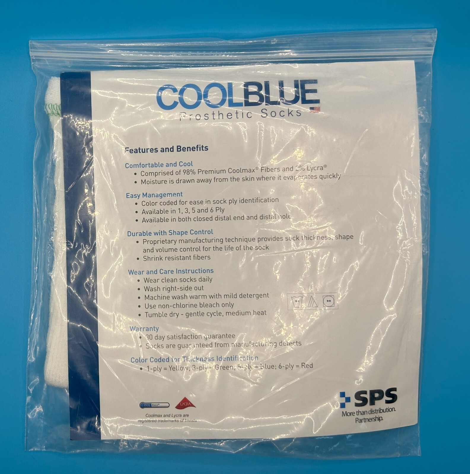 Cool Blue Prosthetic Socks CB3MDSH2 3 Ply SZ 1, 2 Lngth 10-14 Coolblue Green