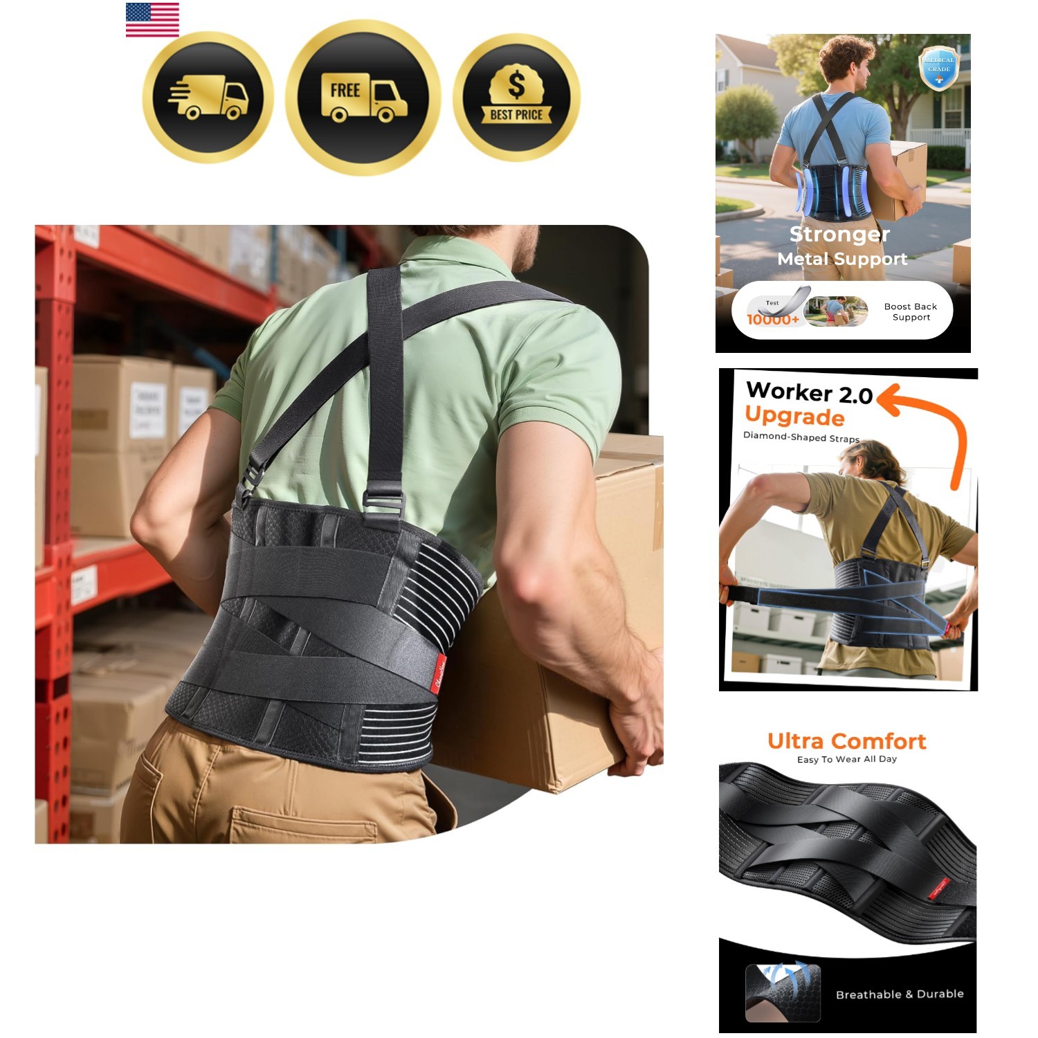 Ultra Breathable Work Back Brace for Men & Women [Upgraded Medical-Grade Supp…