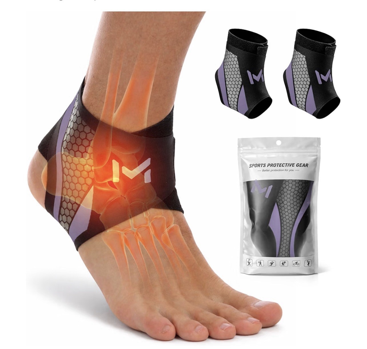2 Pack Ankle Brace Compression Support for Men Women, Adjustable Lace-Up