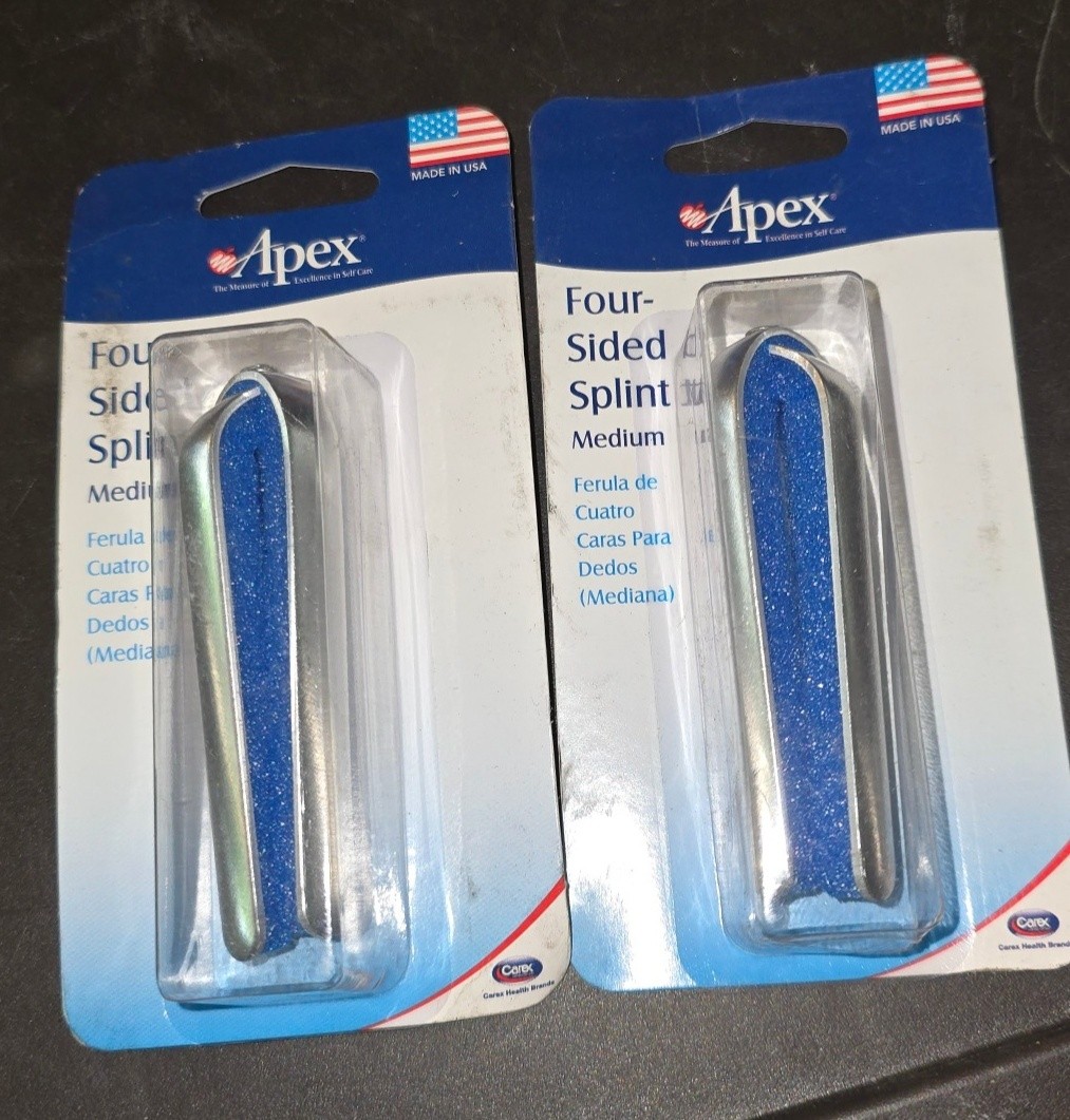 2 Pack Apex Four-Sided Splint Finger Injury Support Brace Medium