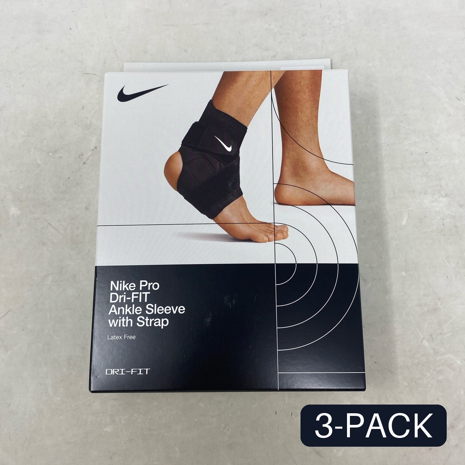 Nike Pro Dri-FIT Ankle Sleeve w/ Strap Black/White Unisex M – 3 PACK