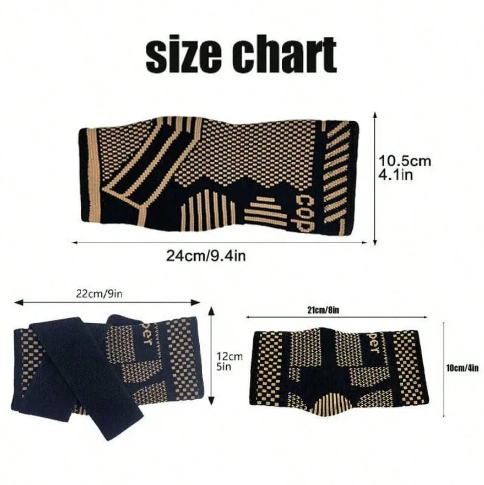 2 Pcs Copper Ankle Compression Sleeves Breathable Adjustable Sports Support Pair
