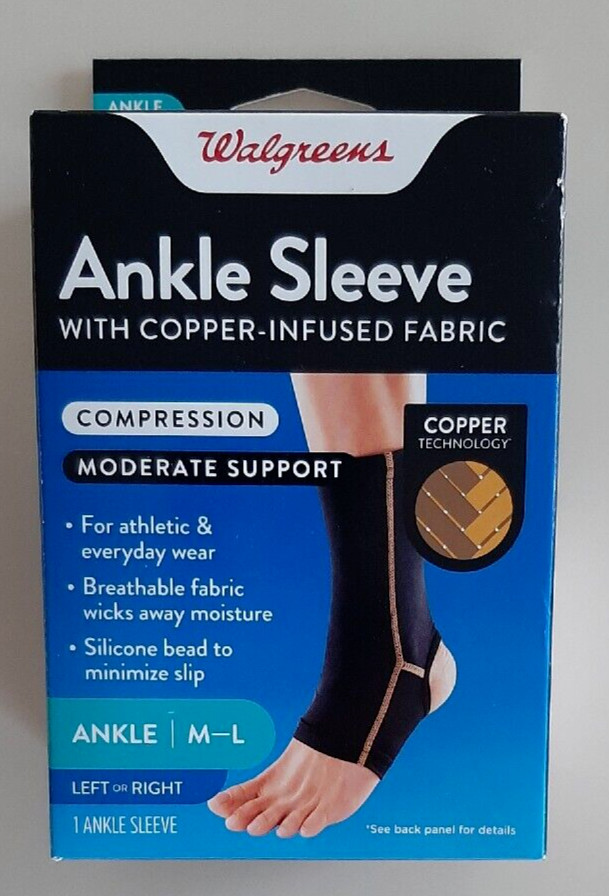 Walgreens Ankle Sleeve, Copper Infused, Moderate Support M/L Left Or Right