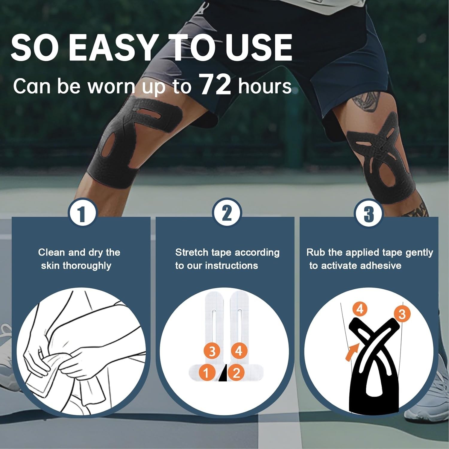 Precut Black Kinesiology Tape for Knees, 10 Pcs, Waterproof & Breathable