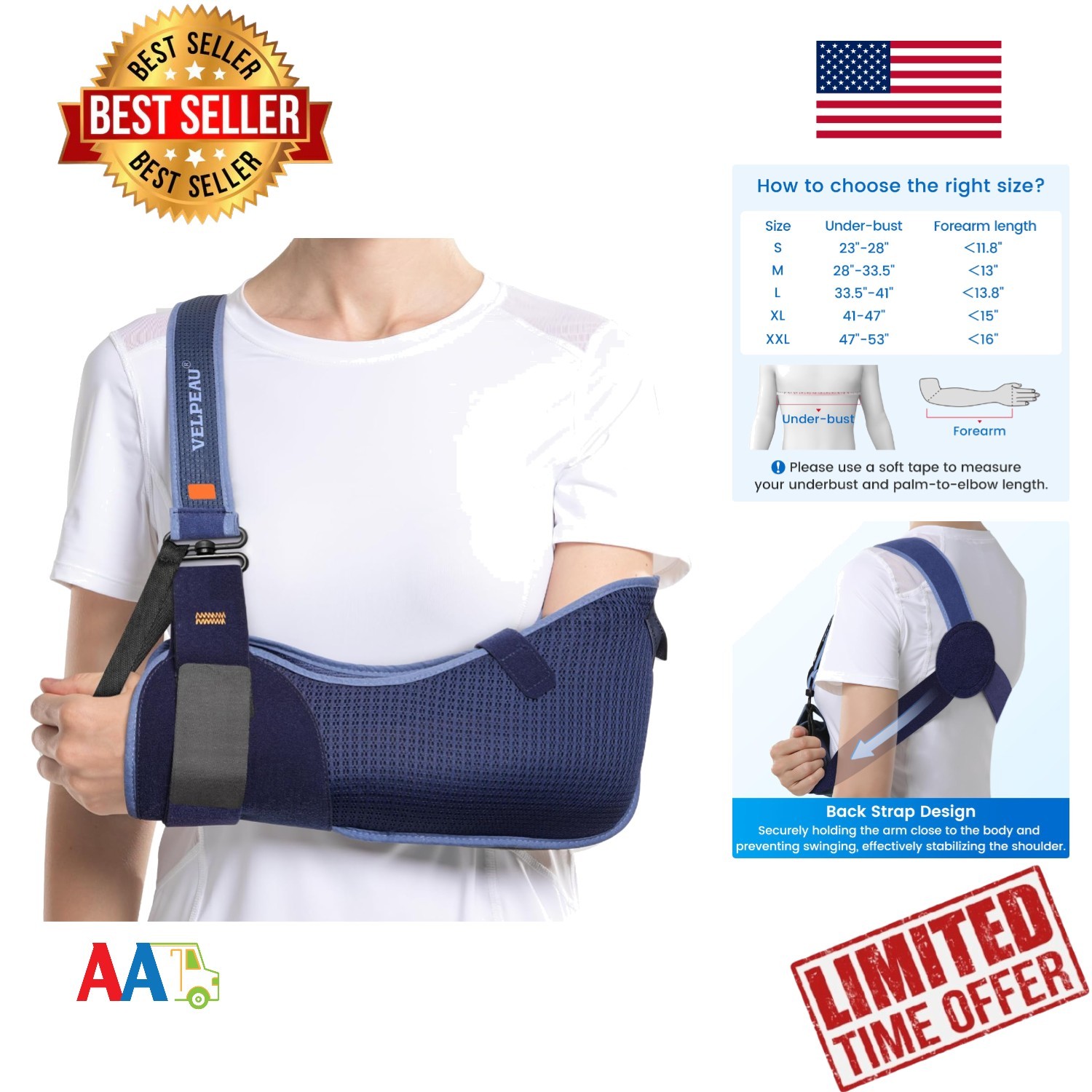 Arm Sling Shoulder Immobilizer X-Large Support Brace for Left/Right Arm, Brea…