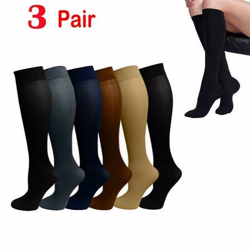 (3 Pairs) Copper Socks 30-40mmHg Graduated Support Mens Womens Compression S-XL