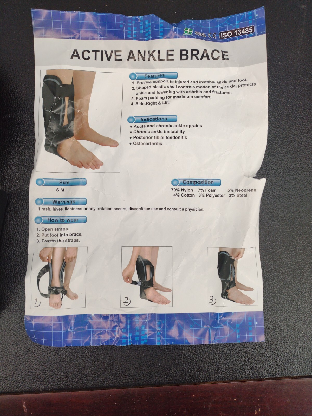 Active Left Ankle Brace Size Small ISO13485 Support