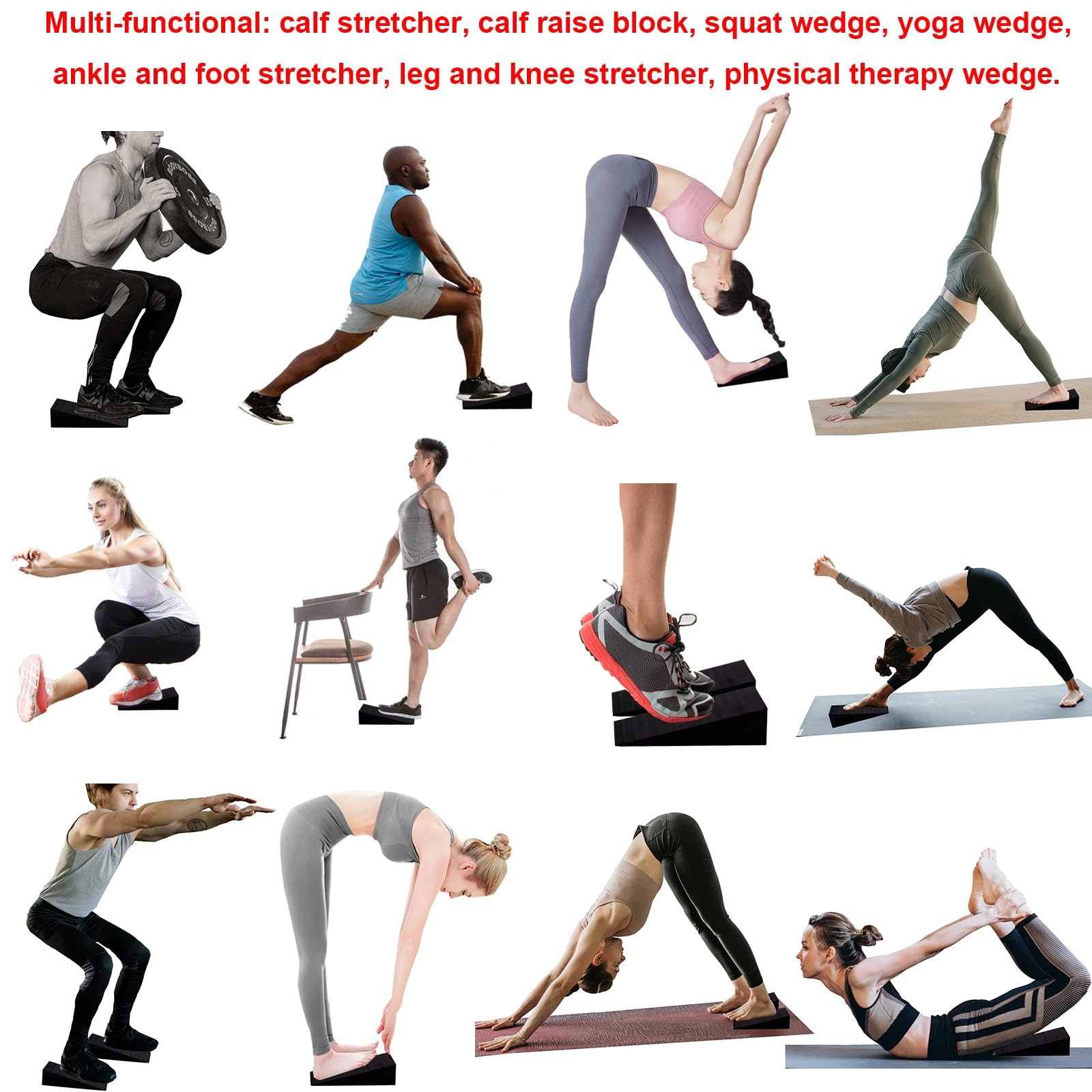 Squat Wedge Block Non Slip Slant Board Calf Stretcher 2pcs Ankle Knee Leg