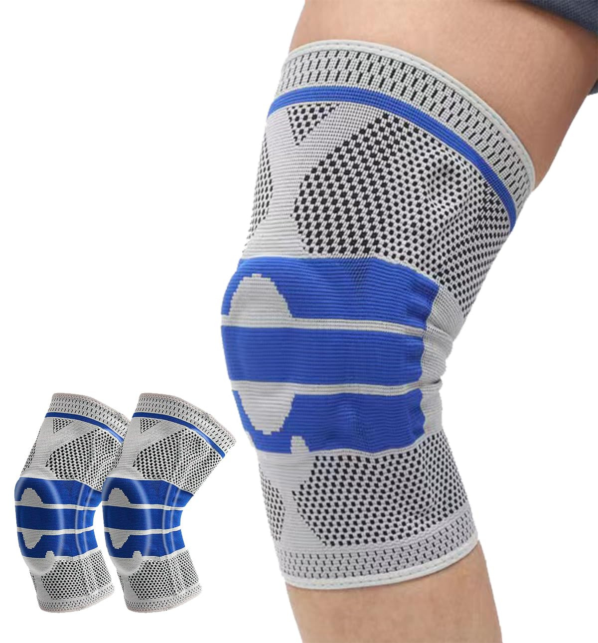 2 Pack Knee Sleeves for Men Women, Compression Knee Brace Knee Sleeve with Side