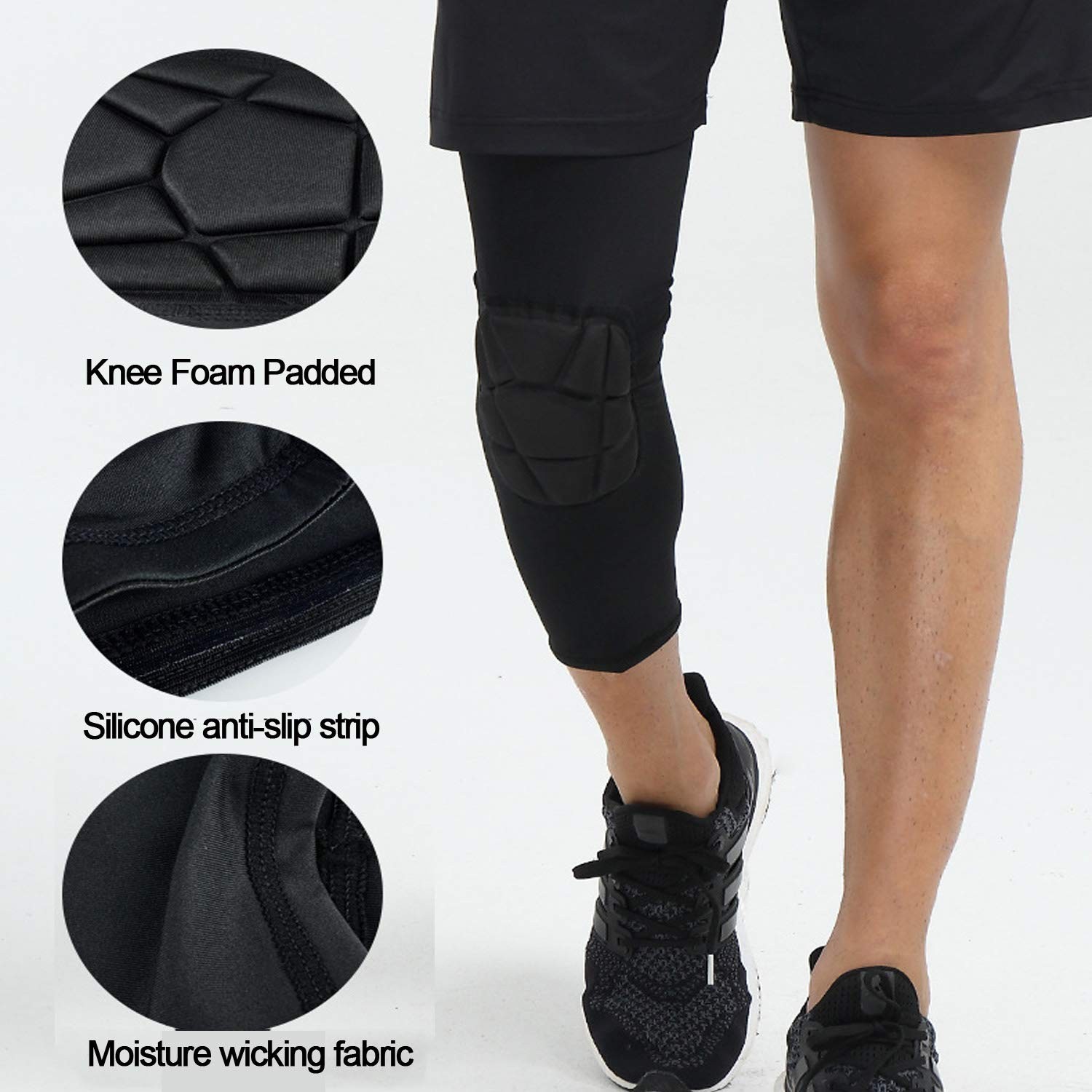 2 PCS Knee Padded Compression Leg Sleeve Thigh Guard Sports Brace Support
