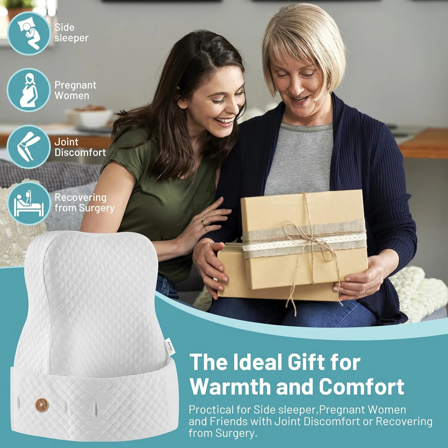 Memory Foam Knee Pillow For Side Sleepers Adjustable Strap Hip Spine Pain Relief