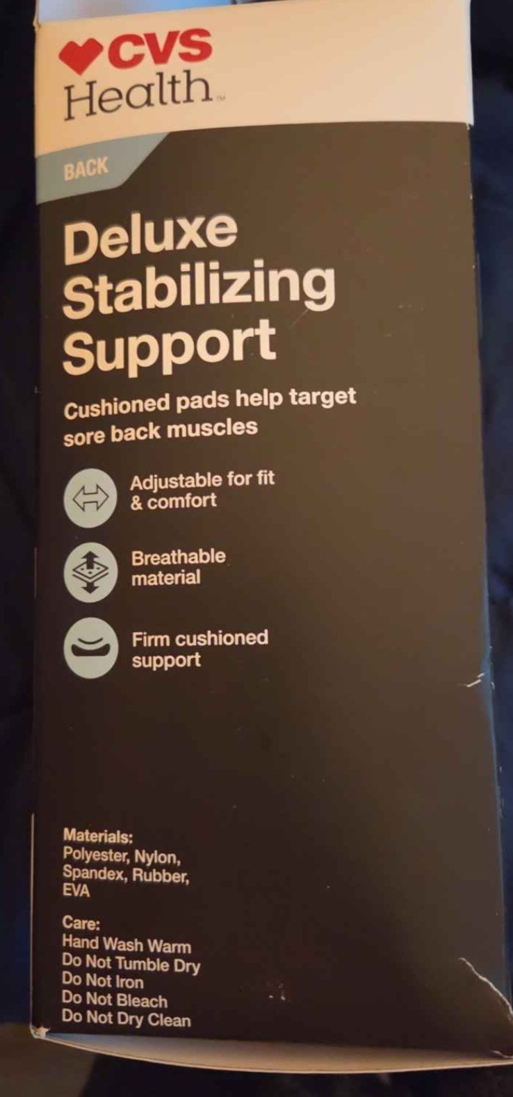 CVS Deluxe Firm Stabilizing Back Support Small/ Medium Black New In Package