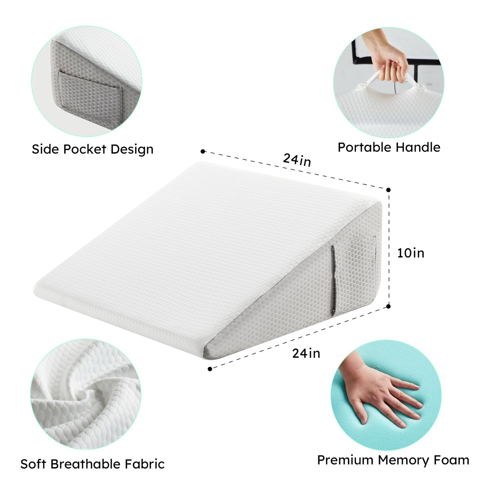 Wedge Pillow, 10 inch Bed Wedge Pillow for Headboard, Pillow Wedge 24*24*10 Inc
