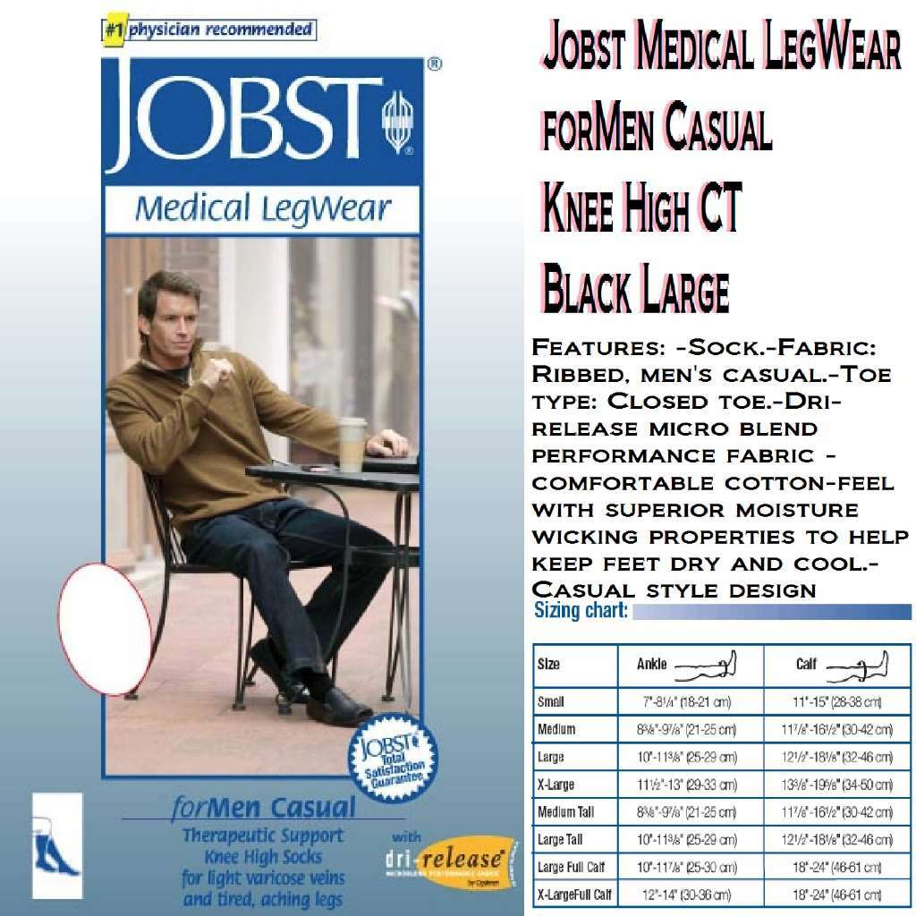 JOBST forMen Casual Knee High Closed Toe 15-20mmHg (Black) Medium