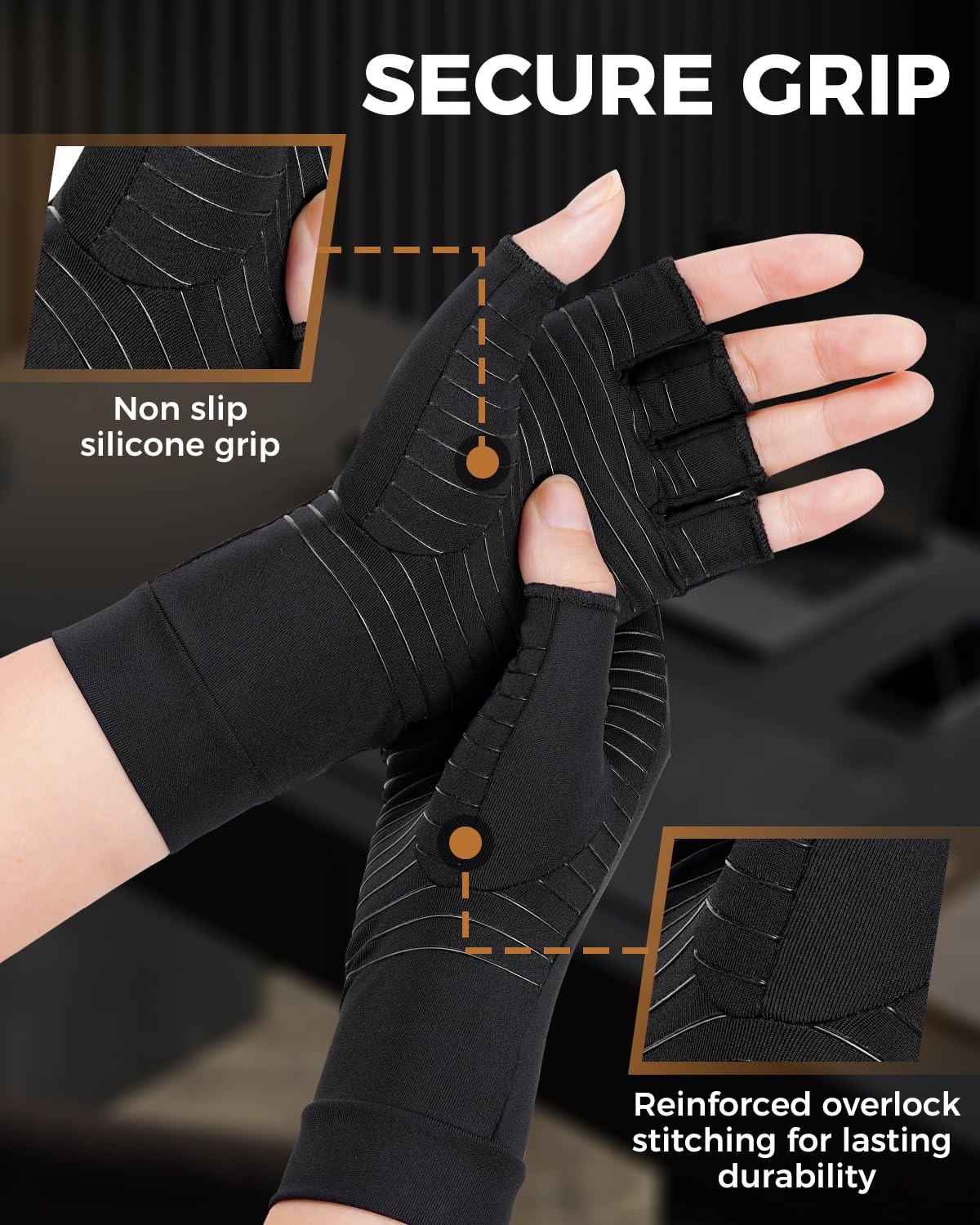 Copper Compression Gloves for Arthritis – Open Finger, Set of 2 Pairs (4 Glov…