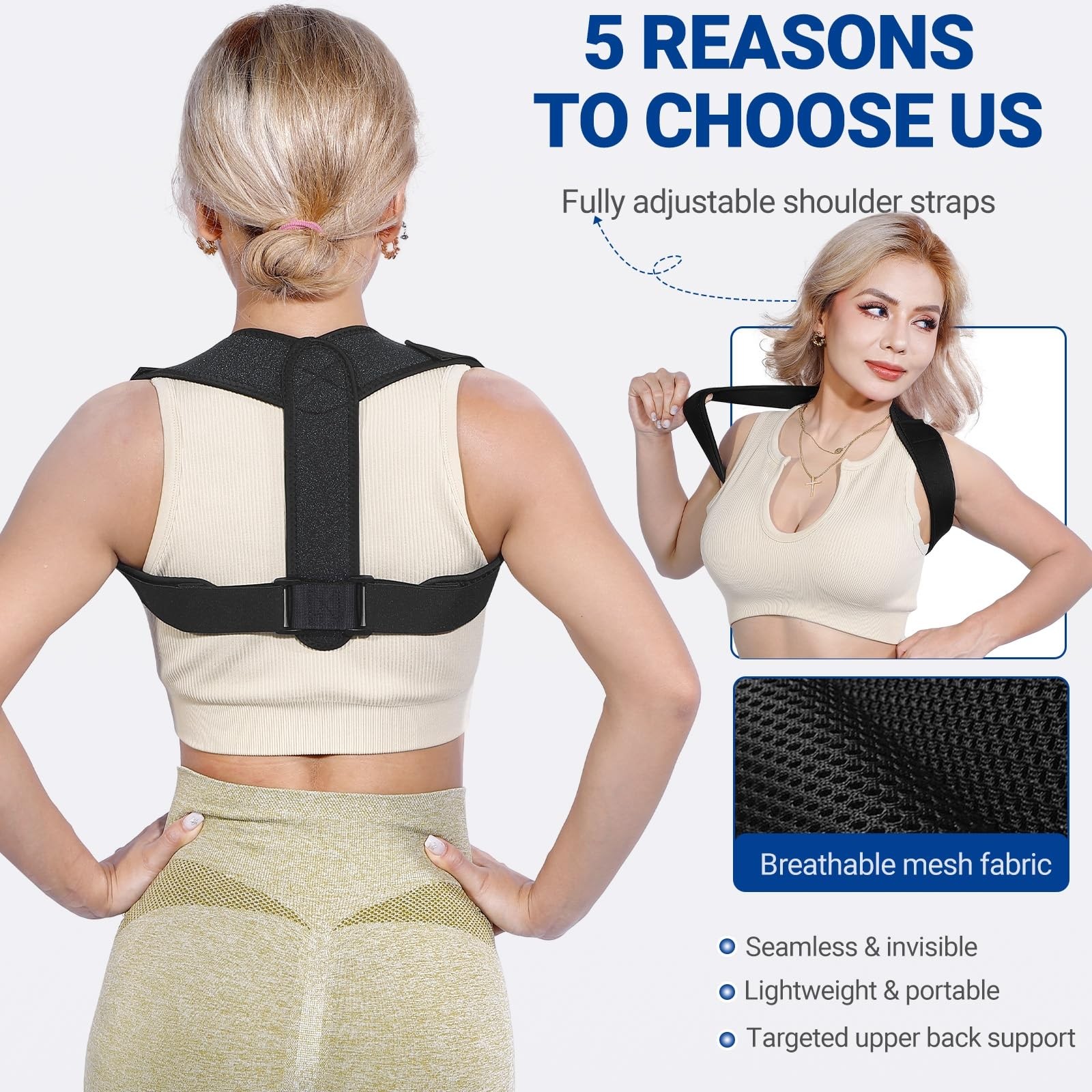 Posturace Posture Corrector for Women & Men – Adjustable One Size, Black