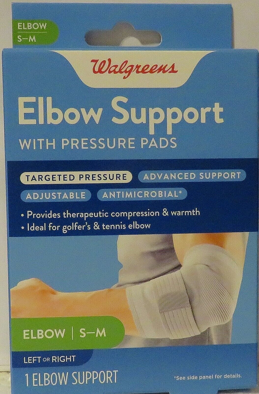 Elbow Support with Pressure Pads Adjustable-Antimicrobial-Size S-M, Right-Left