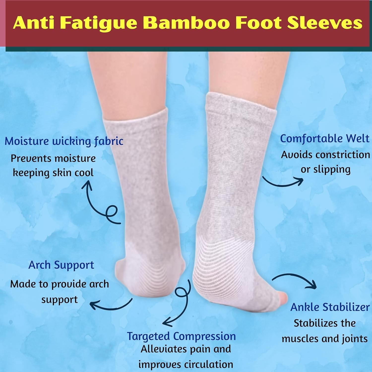 Bamboo Ankle Brace Silver Support Compression Sleeve Socks Foot Fasciitis Pain