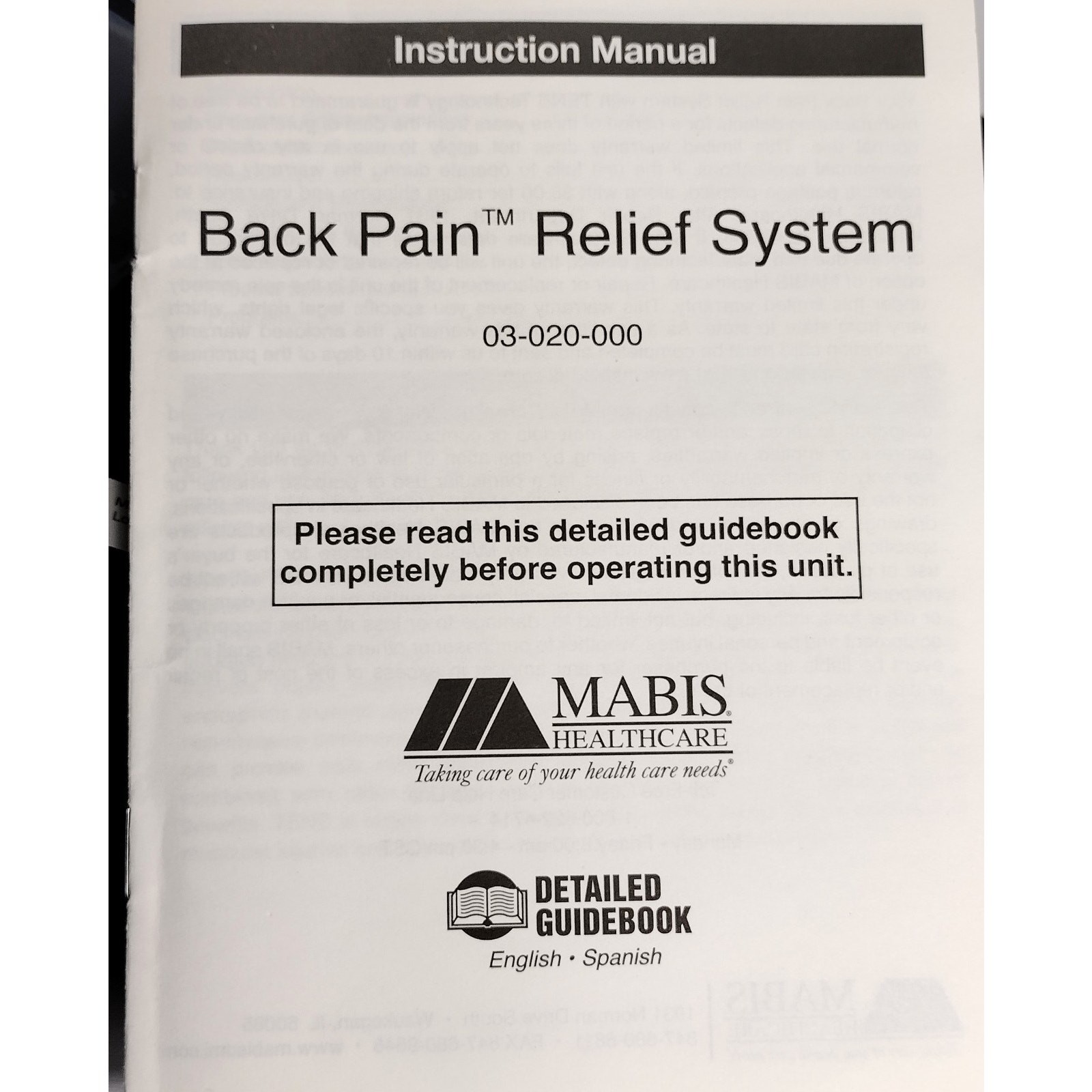 Mabis Back Pain Relief System W/Tens Belt Technology -Get Relief! Excellent POC!