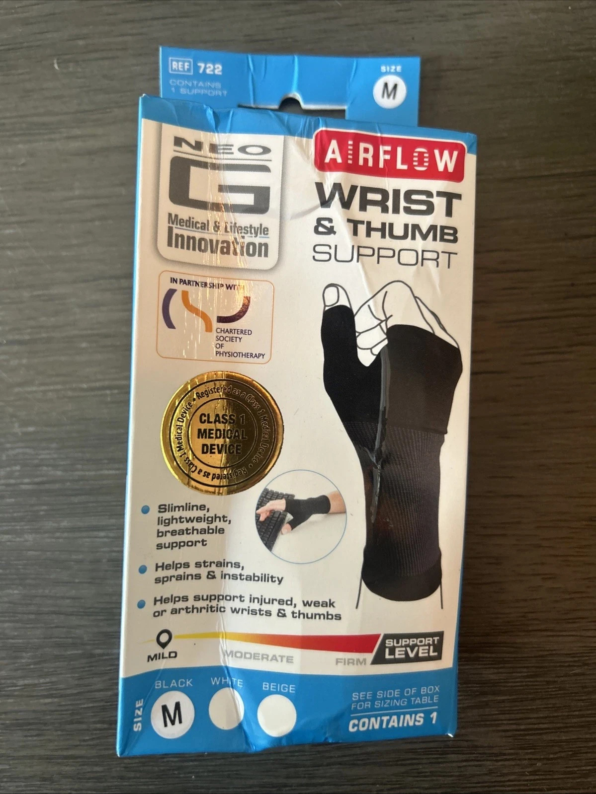 Neo G Airflow Wrist & Thumb Support Black Medium Mild Support Level – Damaged Pk