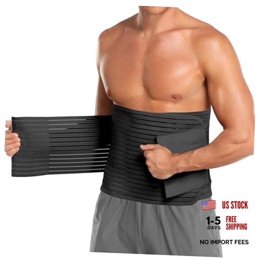 Abdominal Binder for Men & Women – Post Surgery Belly Band Adjustable L Black