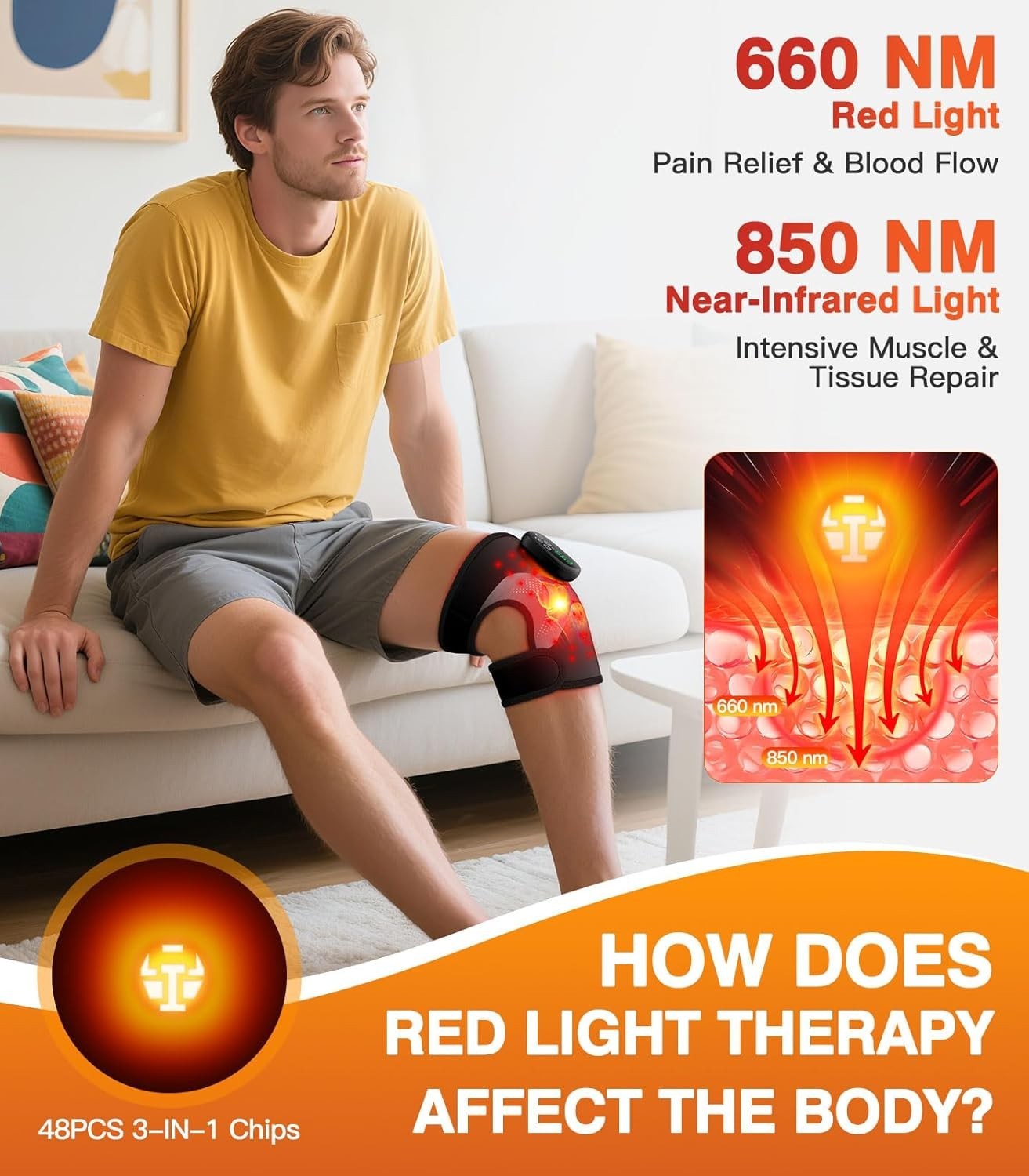 Vibration Knee Massage, Rechargeable Red Light Therapy Knee Brace with 660nm …