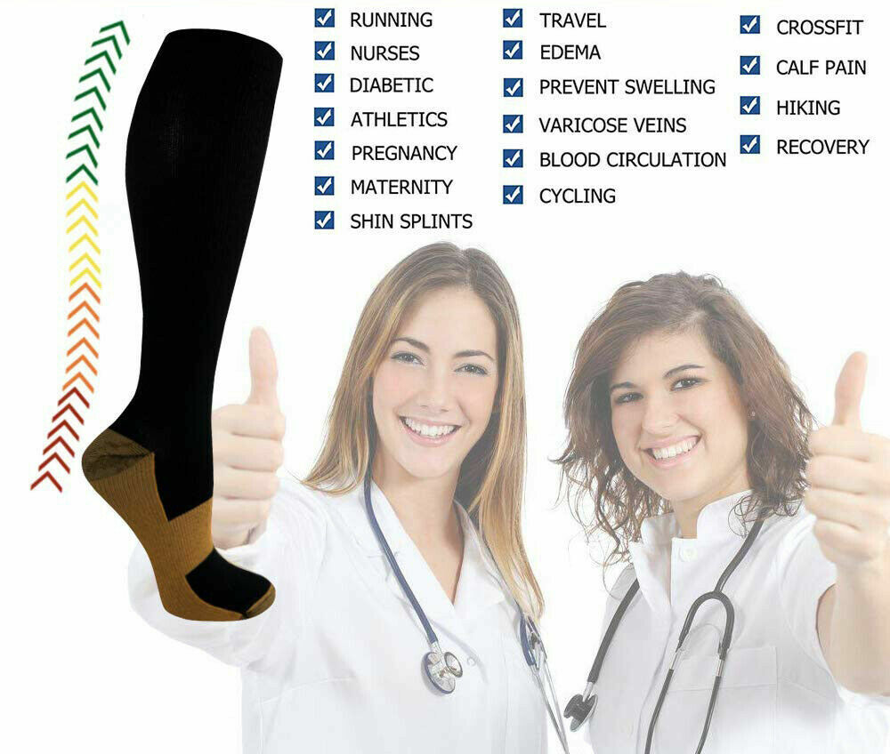 6Pair Compression Socks With Arch Graduated Support Sox 20-30 mmhg For Women Men