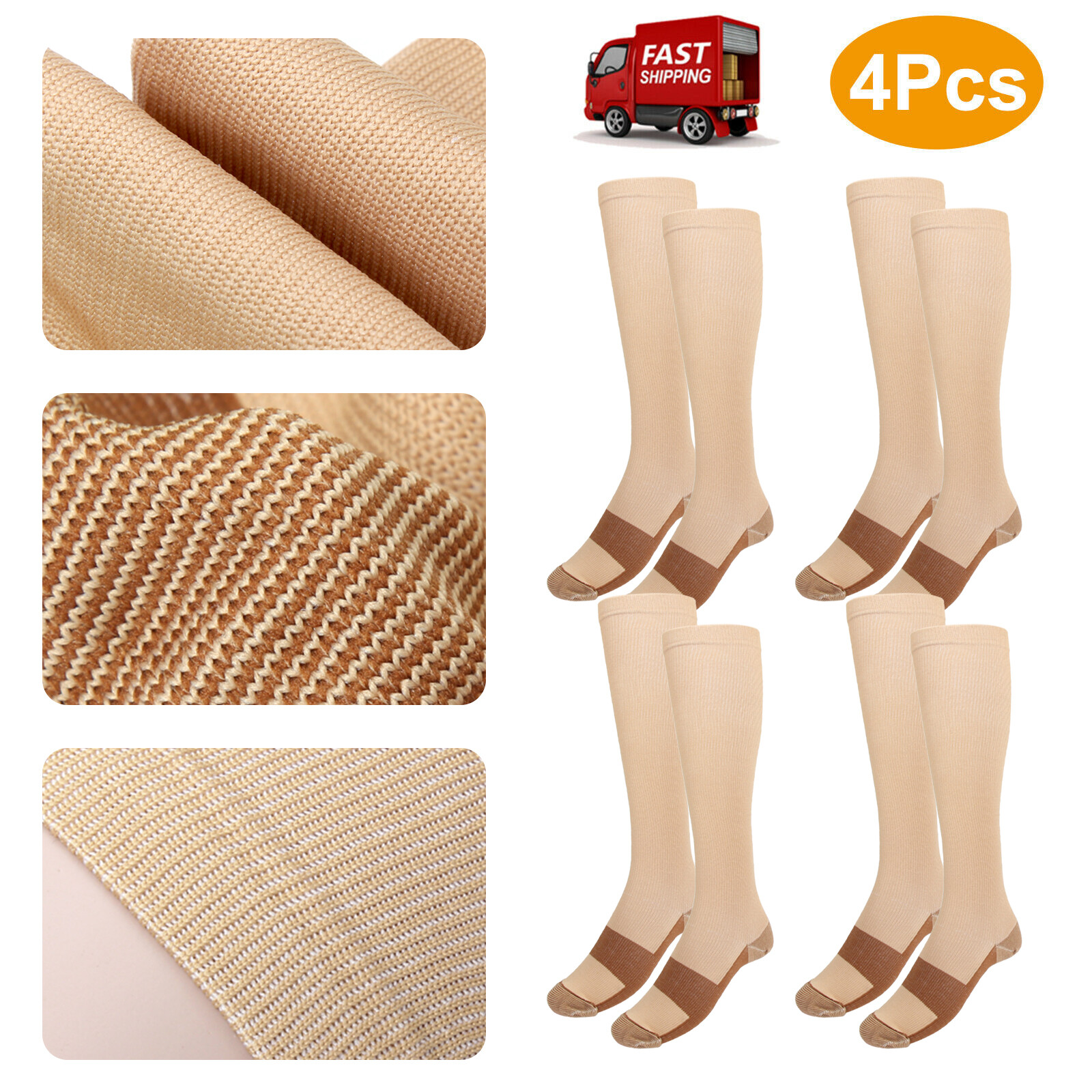 1- 6 Pair Copper Infused Support Compression Socks 20-30mmhg Men Women Khaki