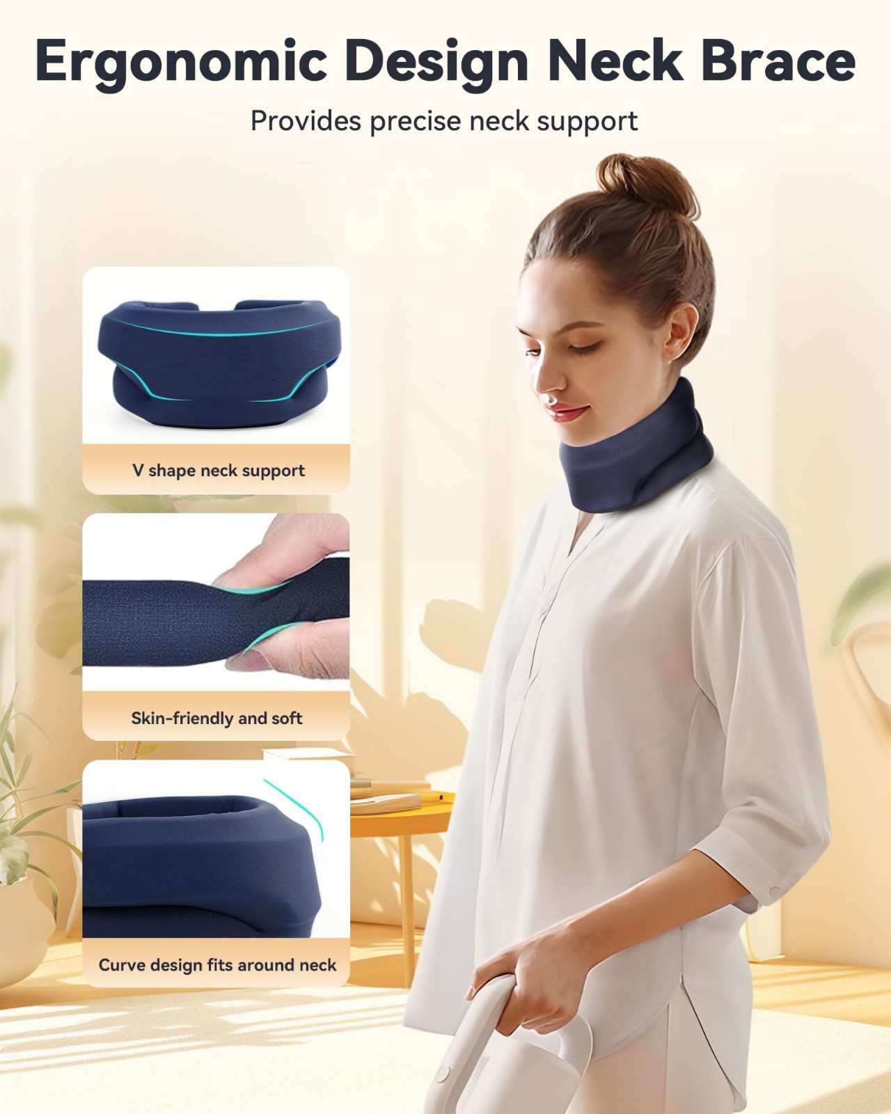 Heated Neck Support Brace – Cervical Collar with Heating Pad, Soft Foam Relief f