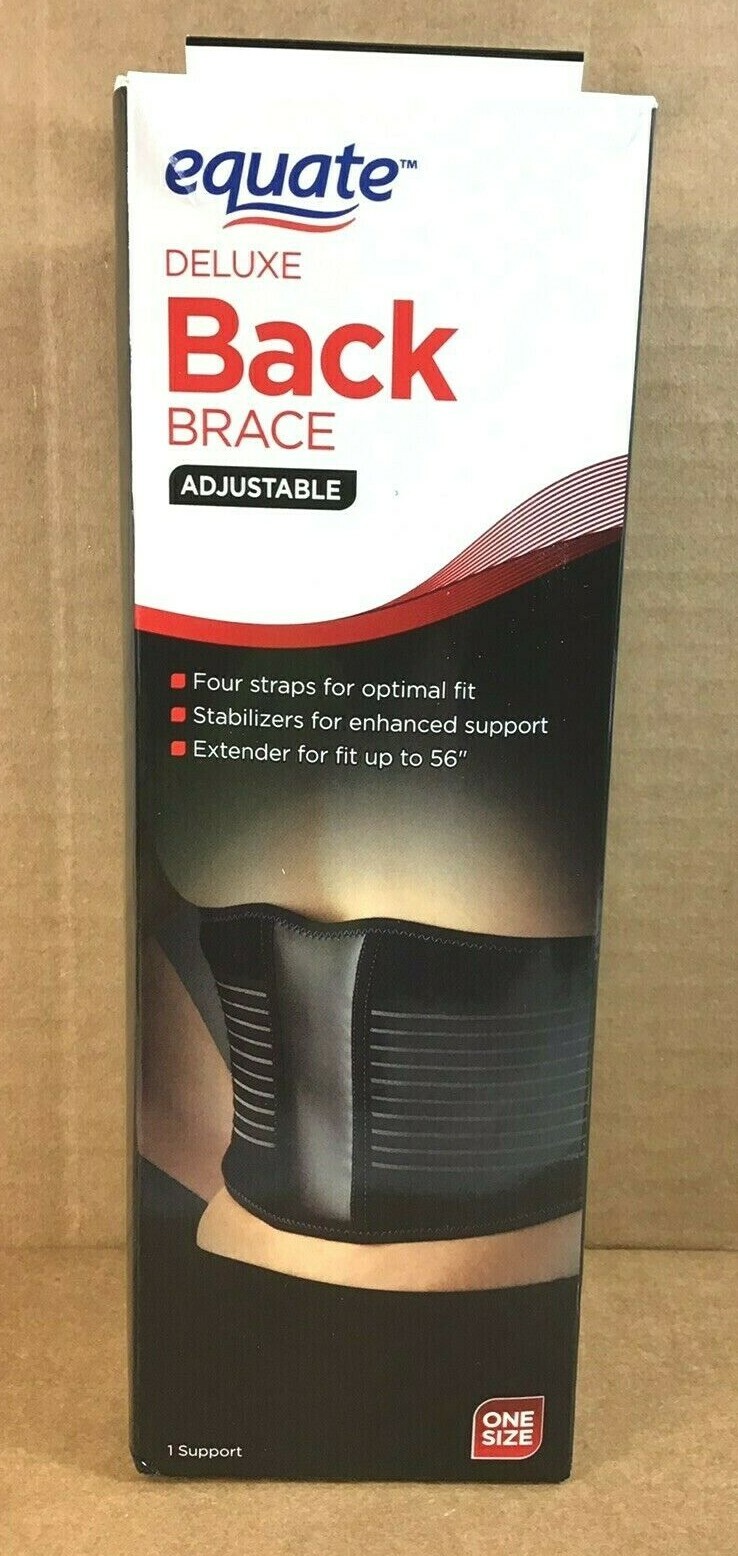 Equate DELUXE ADJUSTABLE BACK BRACE NEW ONE SIZE UNISEX BLACK COLOR – D19