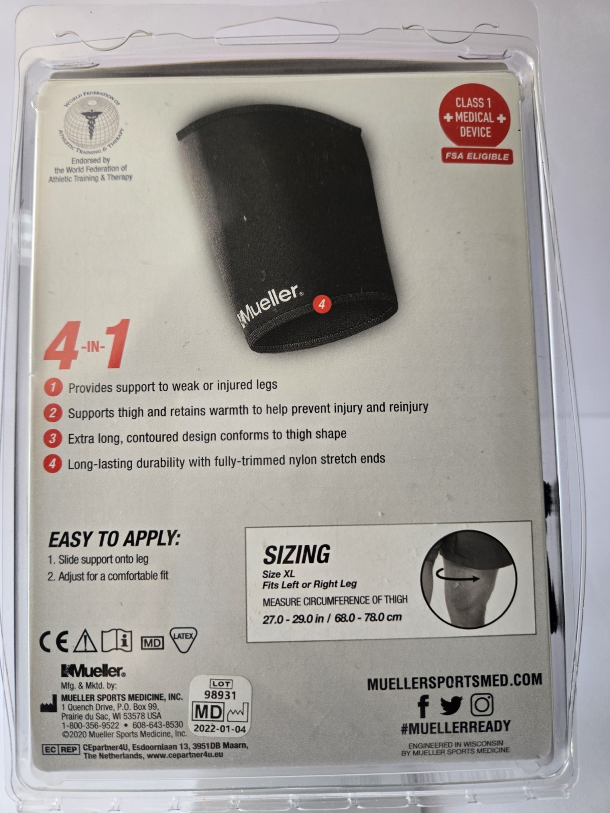Mueller THIGH SLEEVE EXTRA LARGE Black NEOPRENE Sport Care