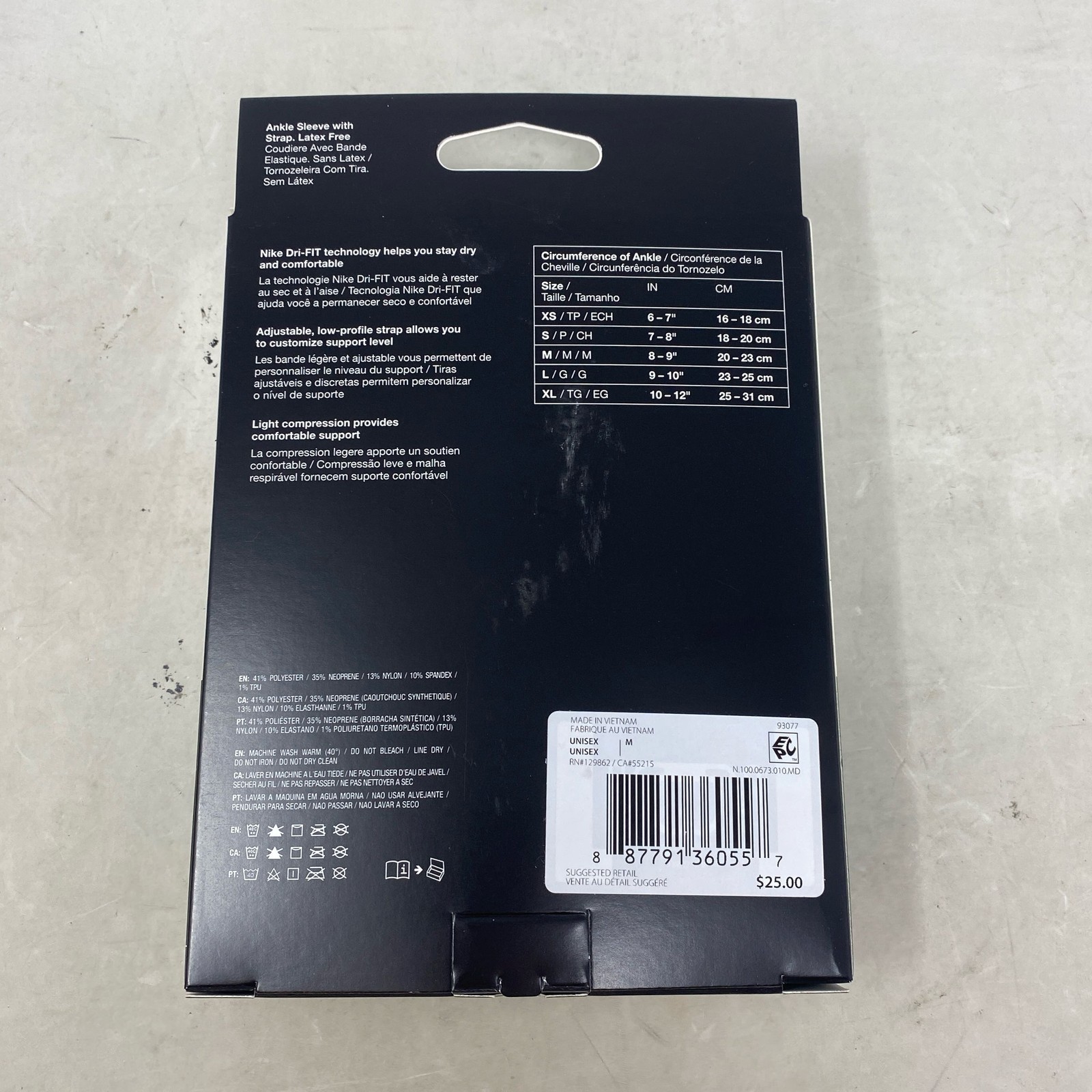 Nike Pro Dri-FIT Ankle Sleeve w/ Strap Black/White Unisex M – 3 PACK