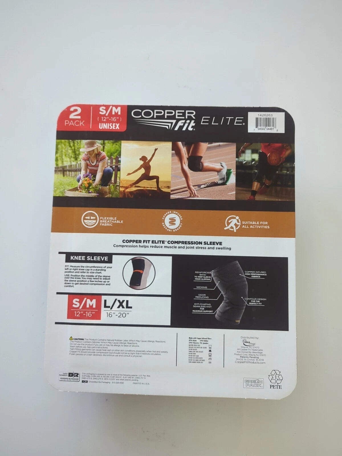 Copper Fit Elite Knee Compression Sleeve S/M 12-16 Inch 2 Pack Support NEW