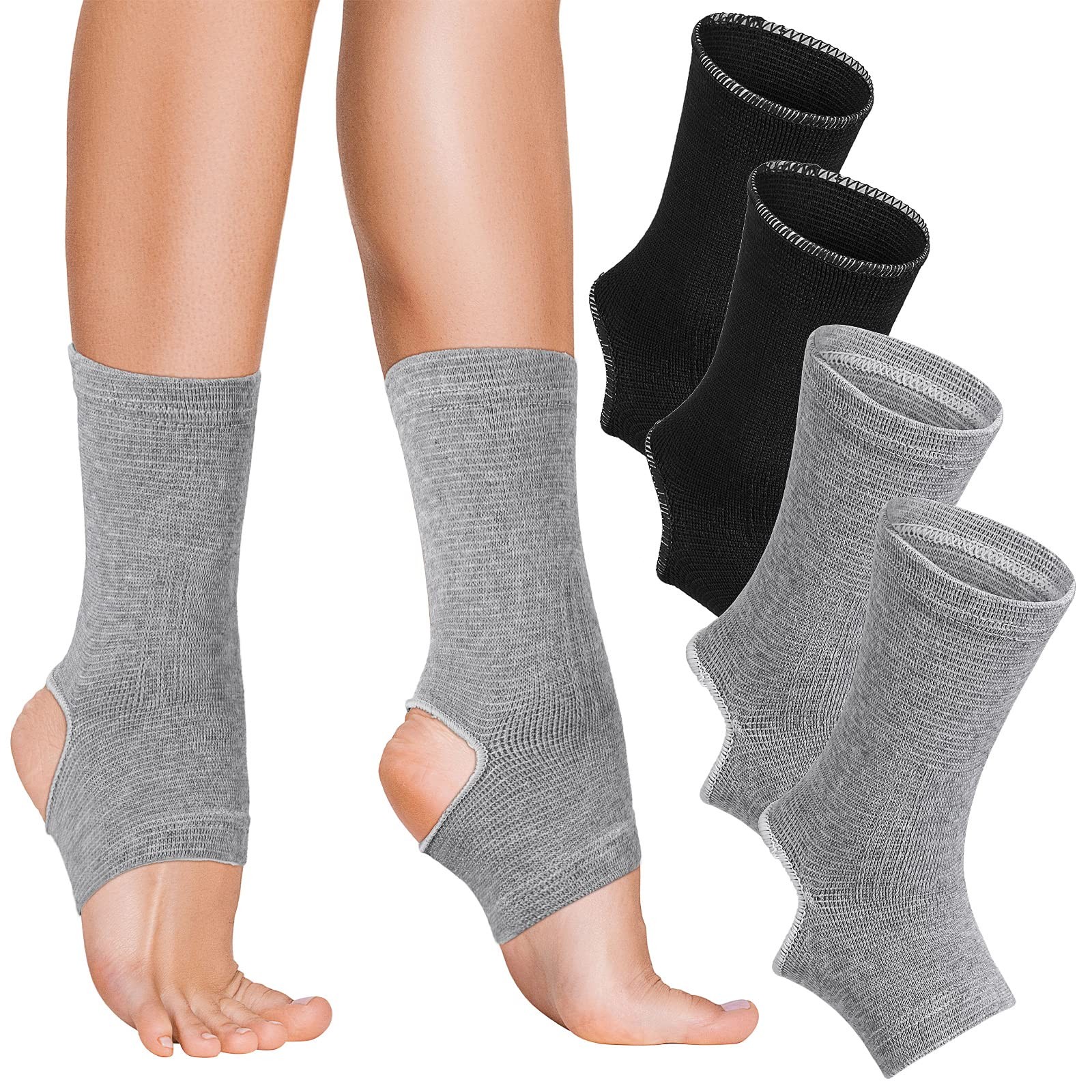 2 Pairs Ankle Compression Sleeve Open Heel Breathable Support Black