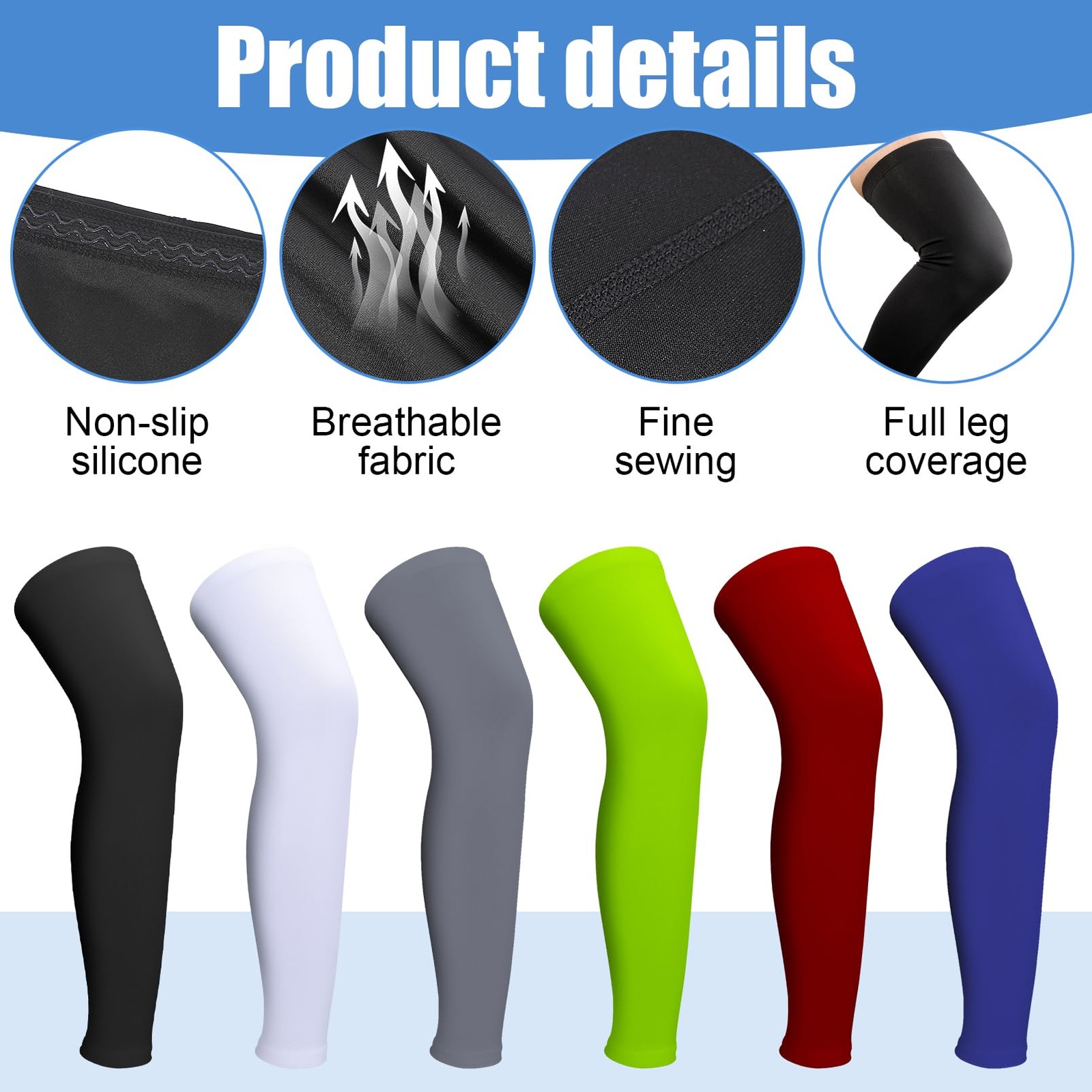 3 Pairs Full Length Leg Compression Sleeve Anti Slip Silicone Sports Knee