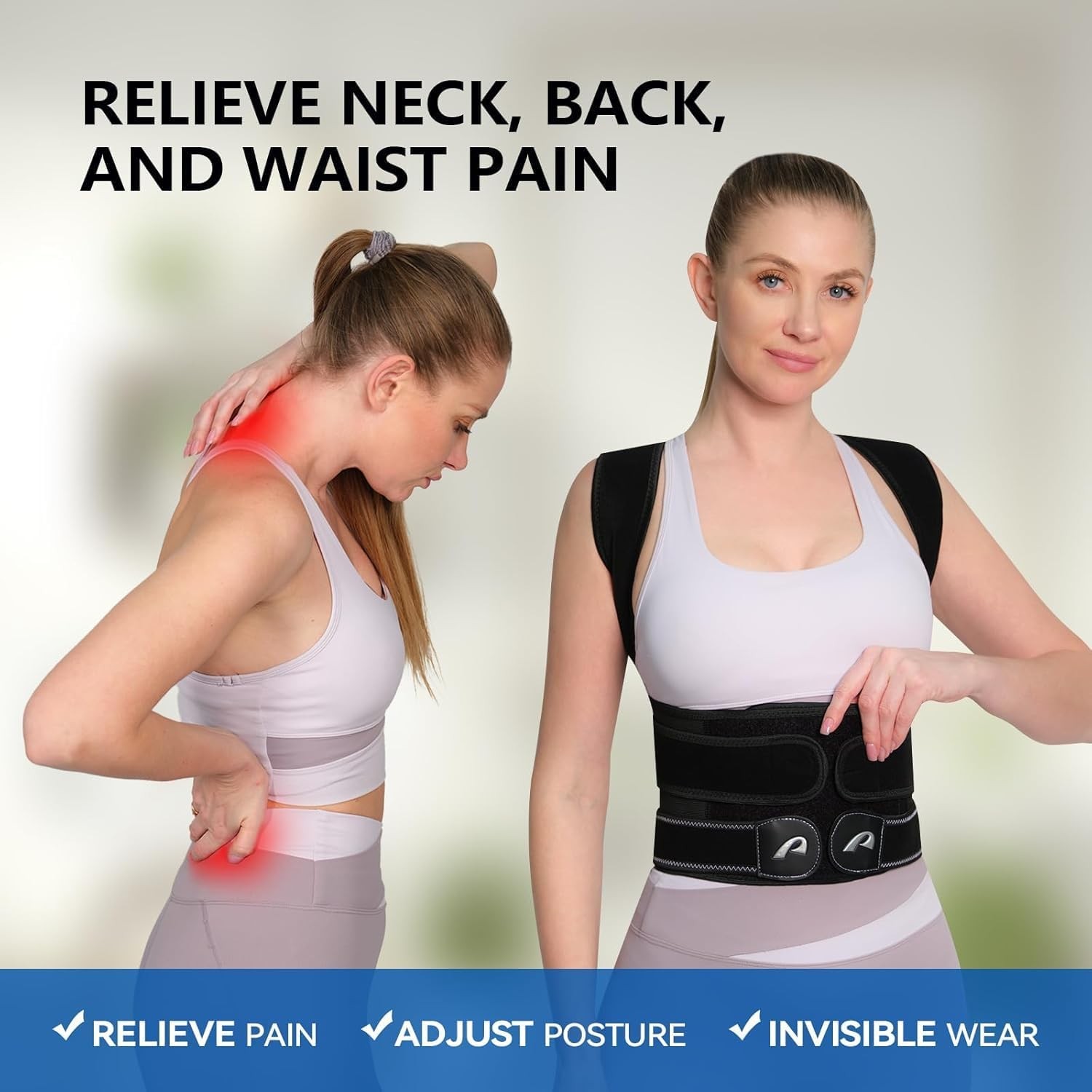 AOFIT Posture Corrector Back Brace for Women and Men Adjustable Medium, Black