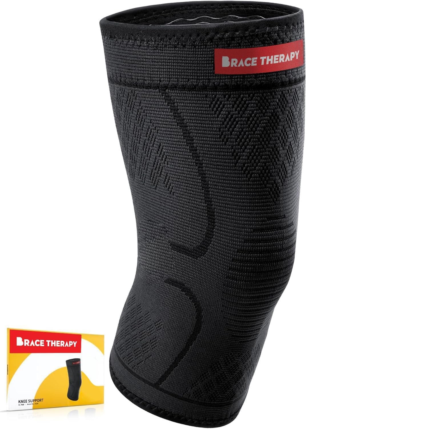 Brace Therapy Knee Compression Sleeve for Men & Large – 1 PC, Black