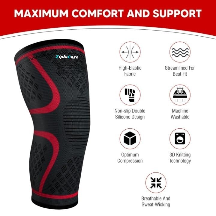 Ziplo Care Knee Cap Pair (Relieves Pain, Support, Uniform Compression)