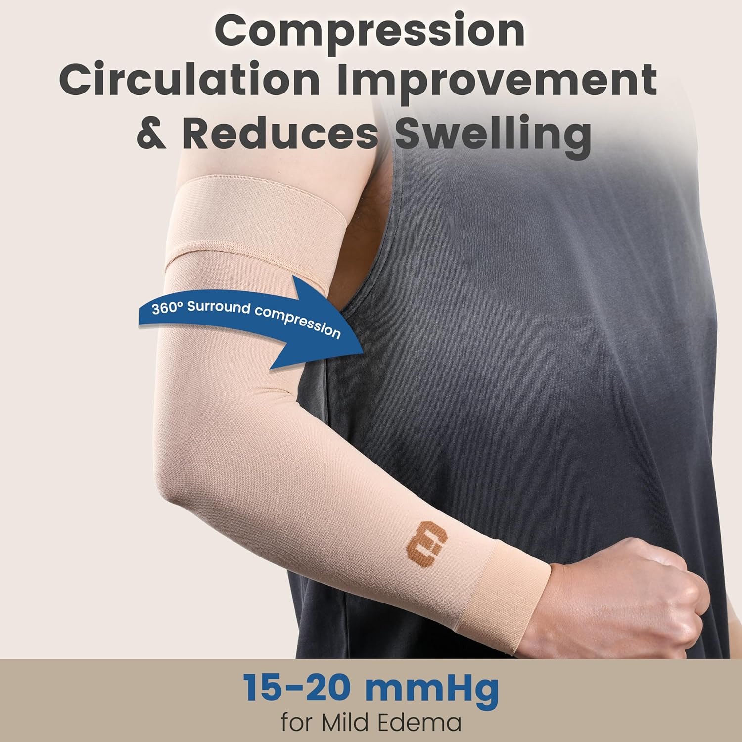 Lymphedema Compression Arm Sleeve for Women Men, Opaque, 15-20 Mmhg Compression